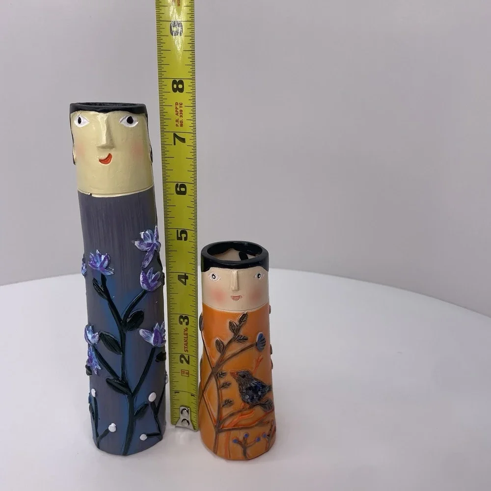 Creative Face Bud Resin Vases Boho Family‎ Set Of 2 Home Decor Orange/ Blue
